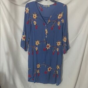 Floral Embroidered Blue Dress